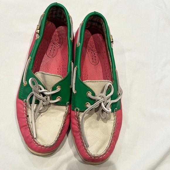 Sperry Shoes - Sperry Top-Sider Boat Shoes - Pink/Green/White - Size 8.5